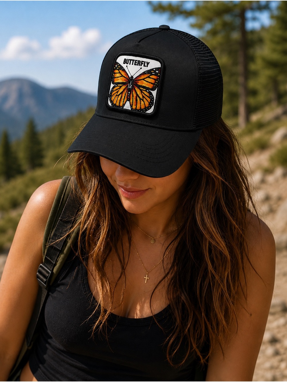 Butterfly Trucker Hat Black Mesh Snapback Outdoor Casual Adjustable Cap Unisex
